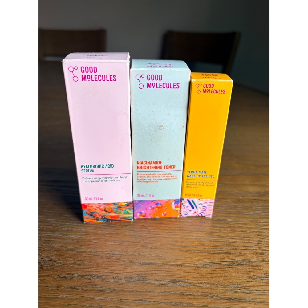 Good Molecules Skincare Set Hyaluronic Acid Serum Niacinamide Toner Eye Gel 3pc